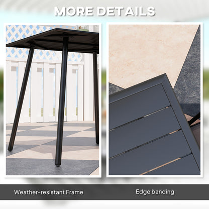 Garden Table for 4 Person with Slat Top, Steel Frame, Black