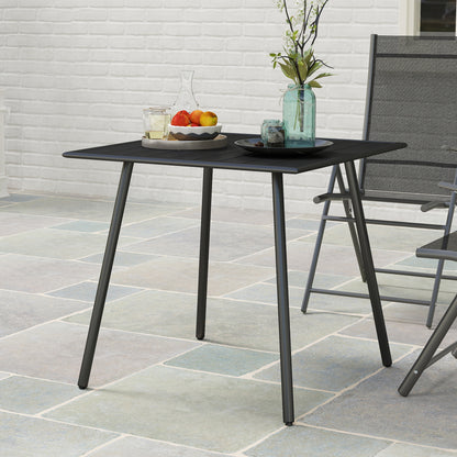 Garden Table for 4 Person with Slat Top, Steel Frame, Black