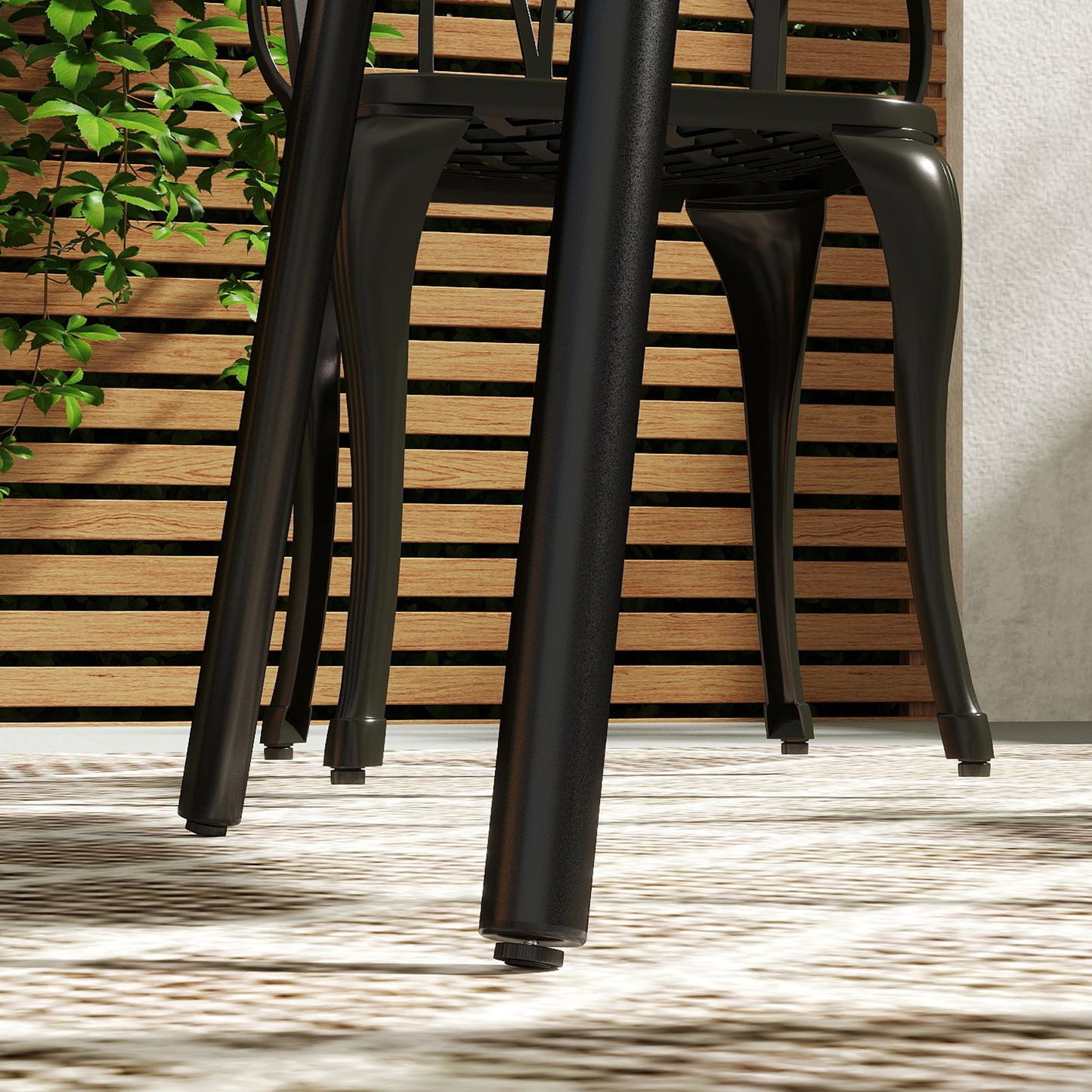Garden Table for 4 Person with Slat Top, Steel Frame, Black