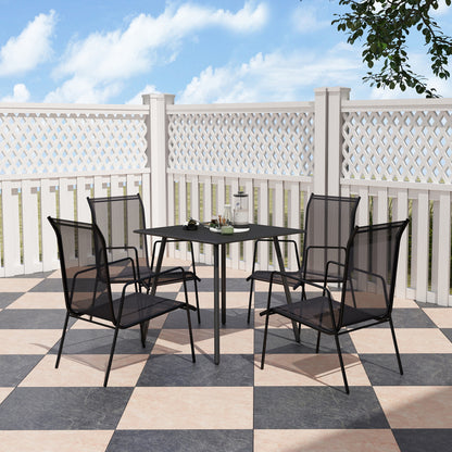 Garden Table for 4 Person with Slat Top, Steel Frame, Black