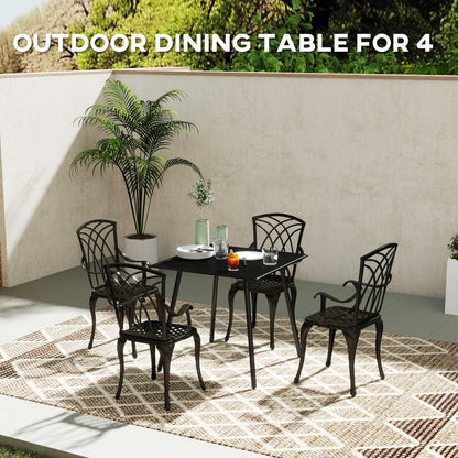 Garden Table for 4 Person with Slat Top, Steel Frame, Black