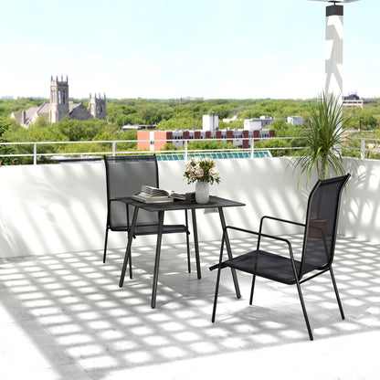 Garden Table for 4 Person with Slat Top, Steel Frame, Black
