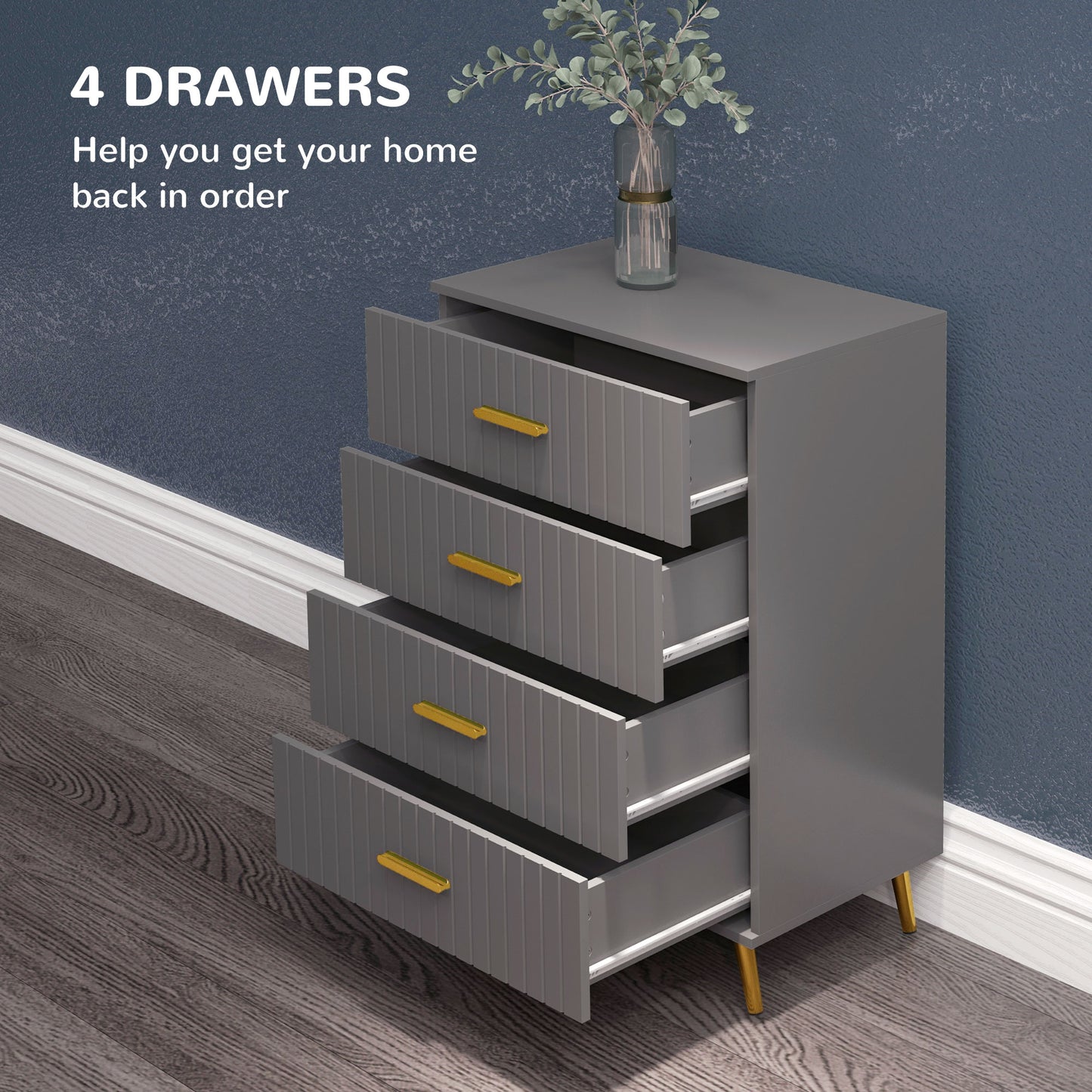 Bedroom Chest of Drawers, 4-Drawer Dresser with Aluminium Legs