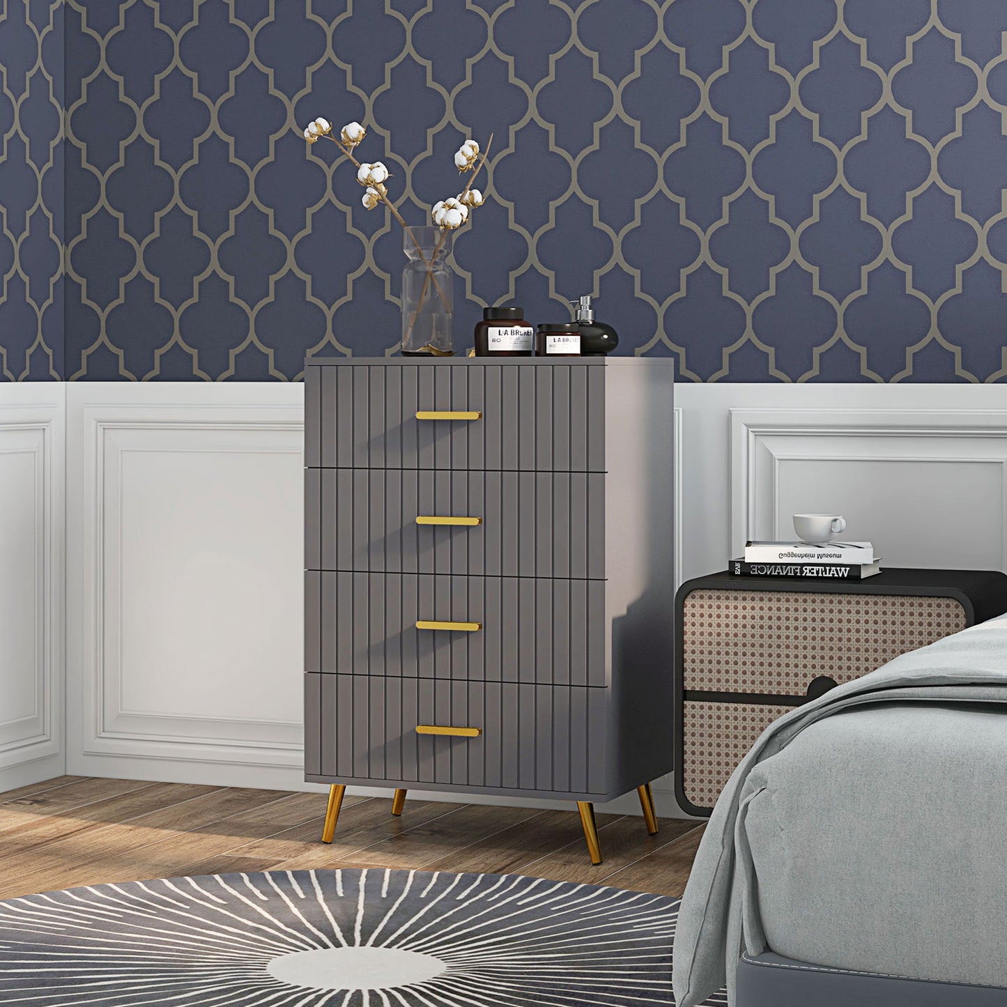 Bedroom Chest of Drawers, 4-Drawer Dresser with Aluminium Legs