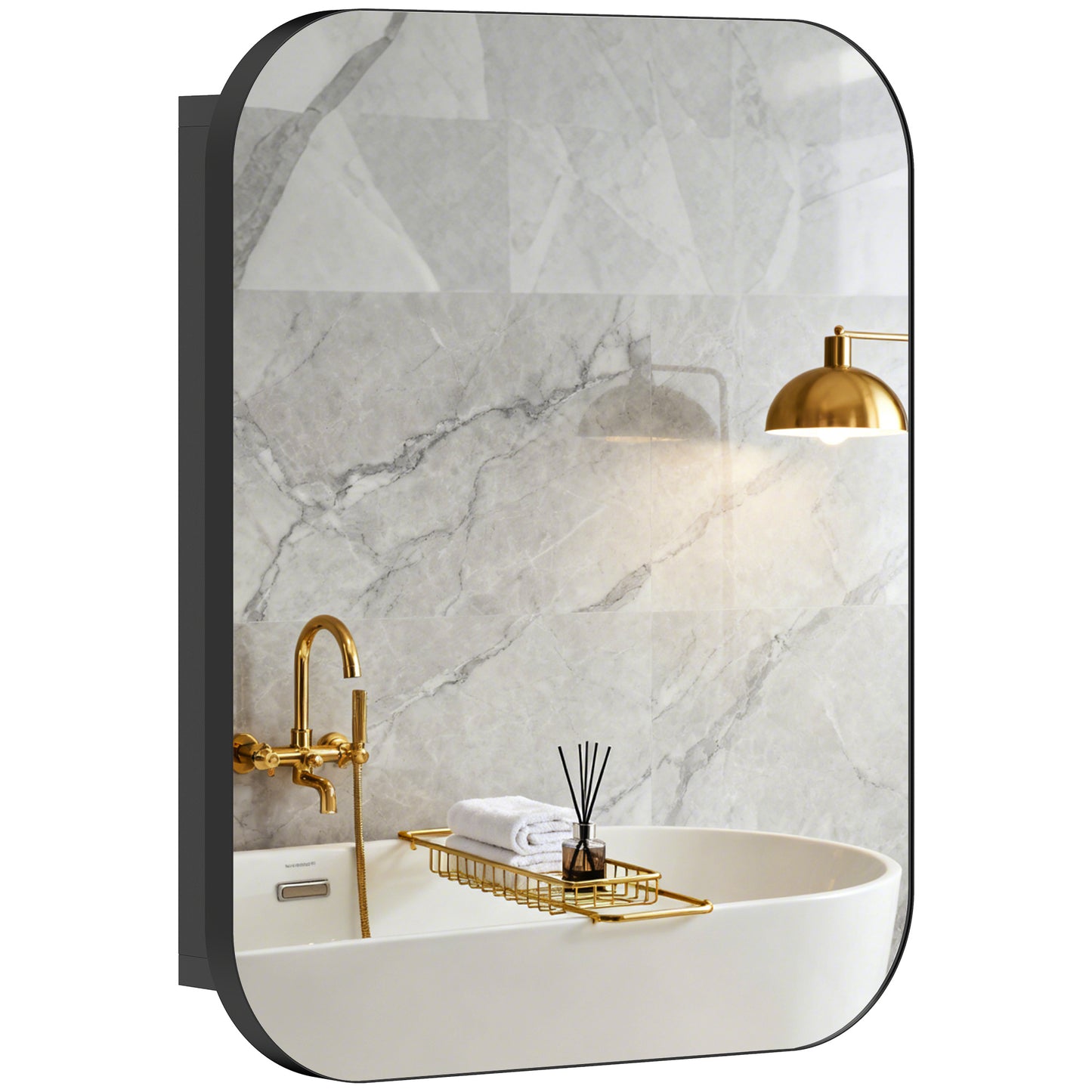 Wall Mounted Bathroom Cabinet with Mirror Adjustable Shelves Black