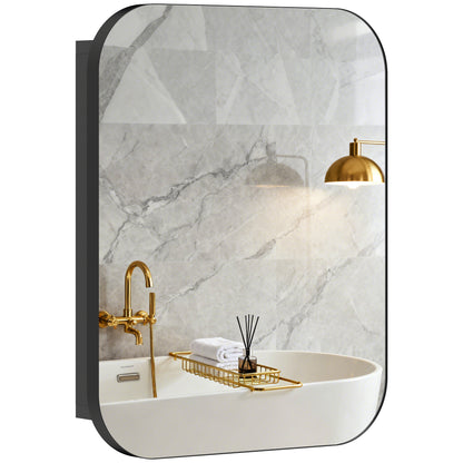 Wall Mounted Bathroom Cabinet with Mirror Adjustable Shelves Black