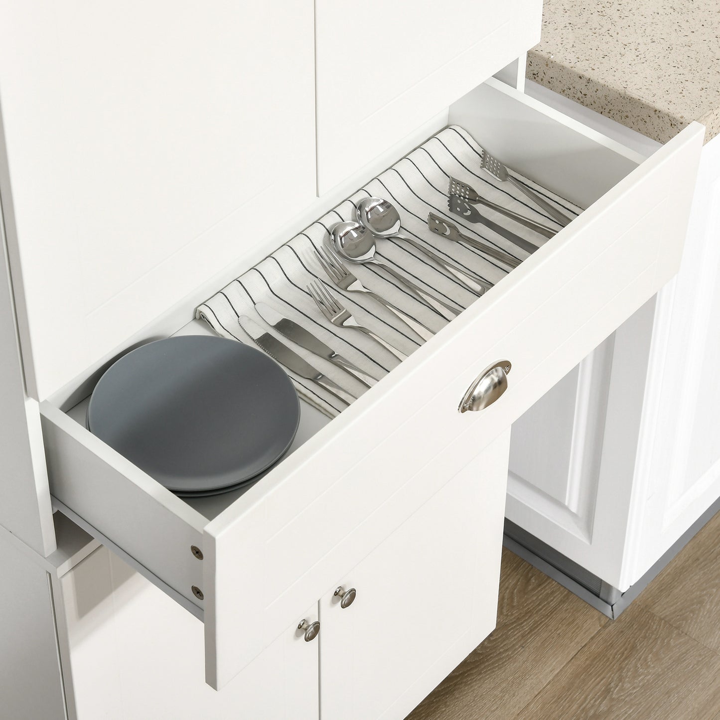 Tall Kitchen Storage Cabinet Cupboard w/ Drawer for Dining Room White