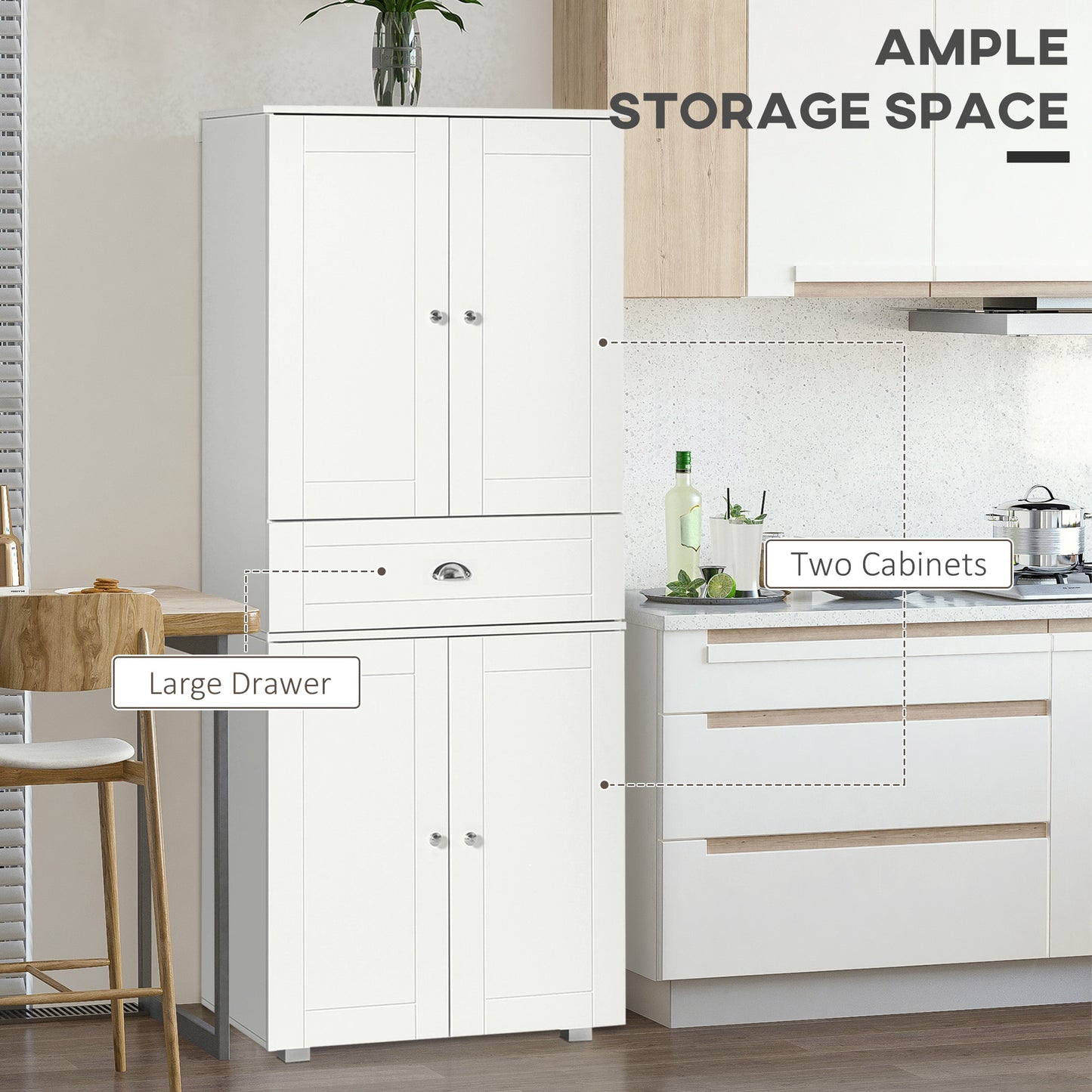 Tall Kitchen Storage Cabinet Cupboard w/ Drawer for Dining Room White