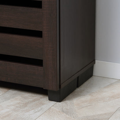 Shoe Storage Cabinet with Slatted Doors for 15 Pairs of Shoes Brown