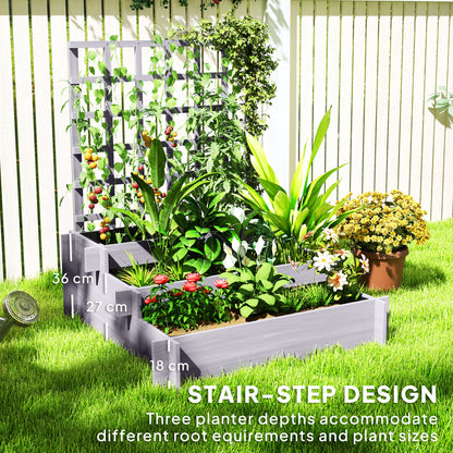 3 Tier Wooden Garden Planters with Trellis for Vine Climbing Plants