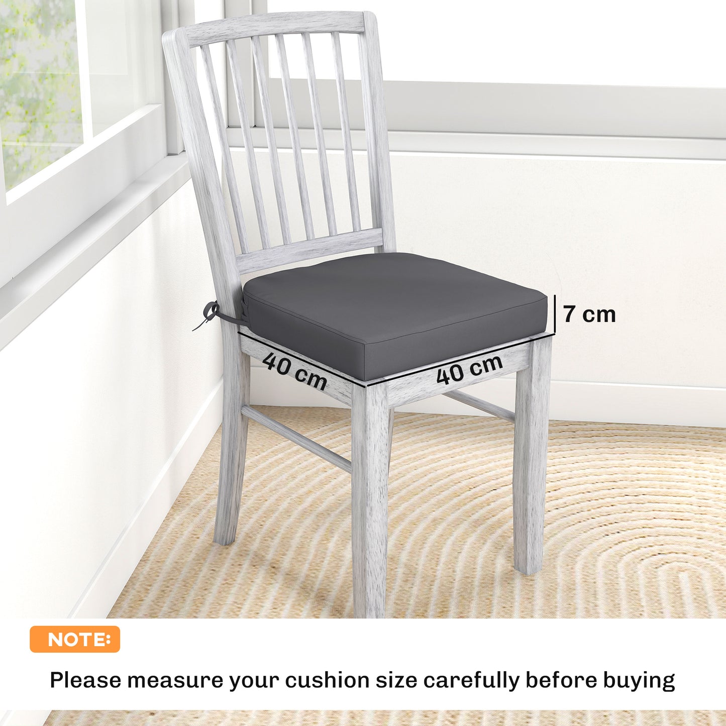Outdoor Chair Seat Cushions Set of 2, Garden Chair Cushions, Grey