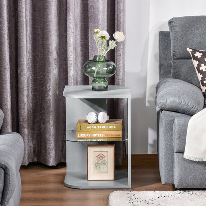 Modern Side Table Three Layer Bedside Table w/ Storage Shelves, Grey