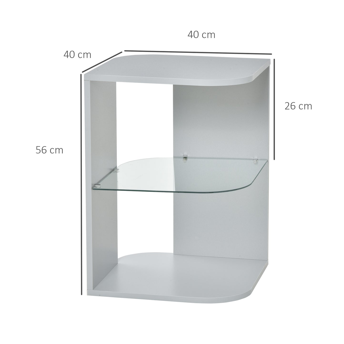 Modern Side Table Three Layer Bedside Table w/ Storage Shelves, Grey