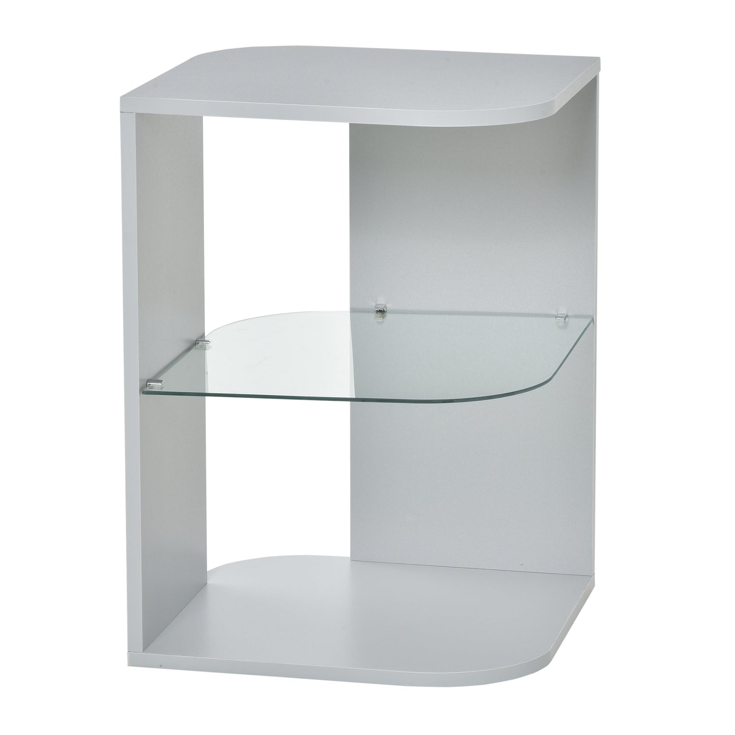 Modern Side Table Three Layer Bedside Table w/ Storage Shelves, Grey