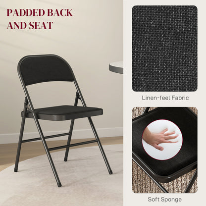 4 Pack Padded Folding Chairs with Cushioned Seat and Metal Frame Black
