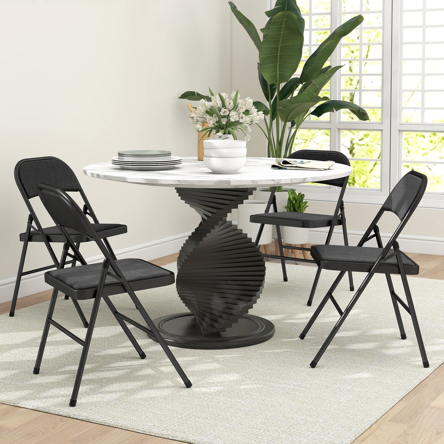 4 Pack Padded Folding Chairs with Cushioned Seat and Metal Frame Black