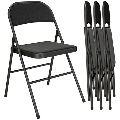 4 Pack Padded Folding Chairs with Cushioned Seat and Metal Frame Black