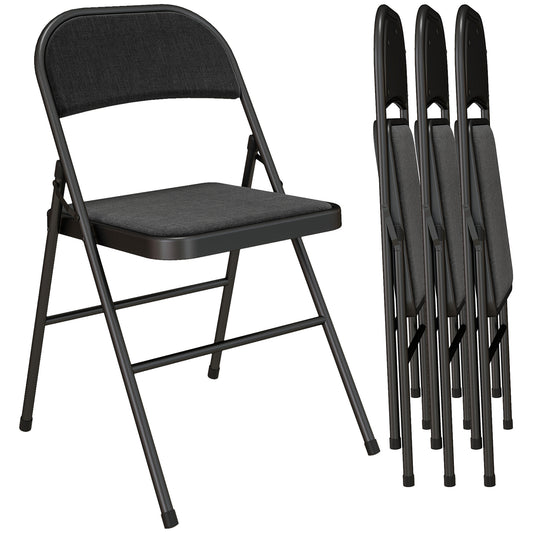 4 Pack Padded Folding Chairs with Cushioned Seat and Metal Frame Black