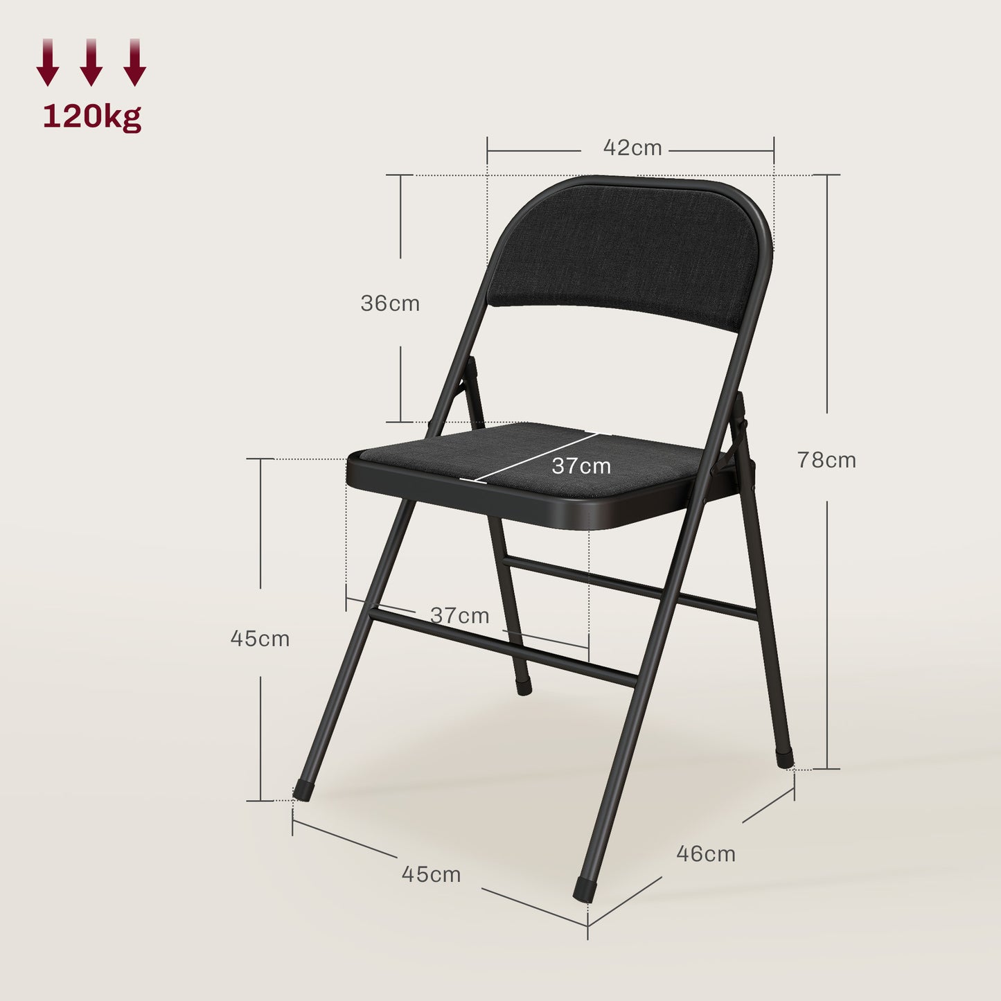 4 Pack Padded Folding Chairs with Cushioned Seat and Metal Frame Black