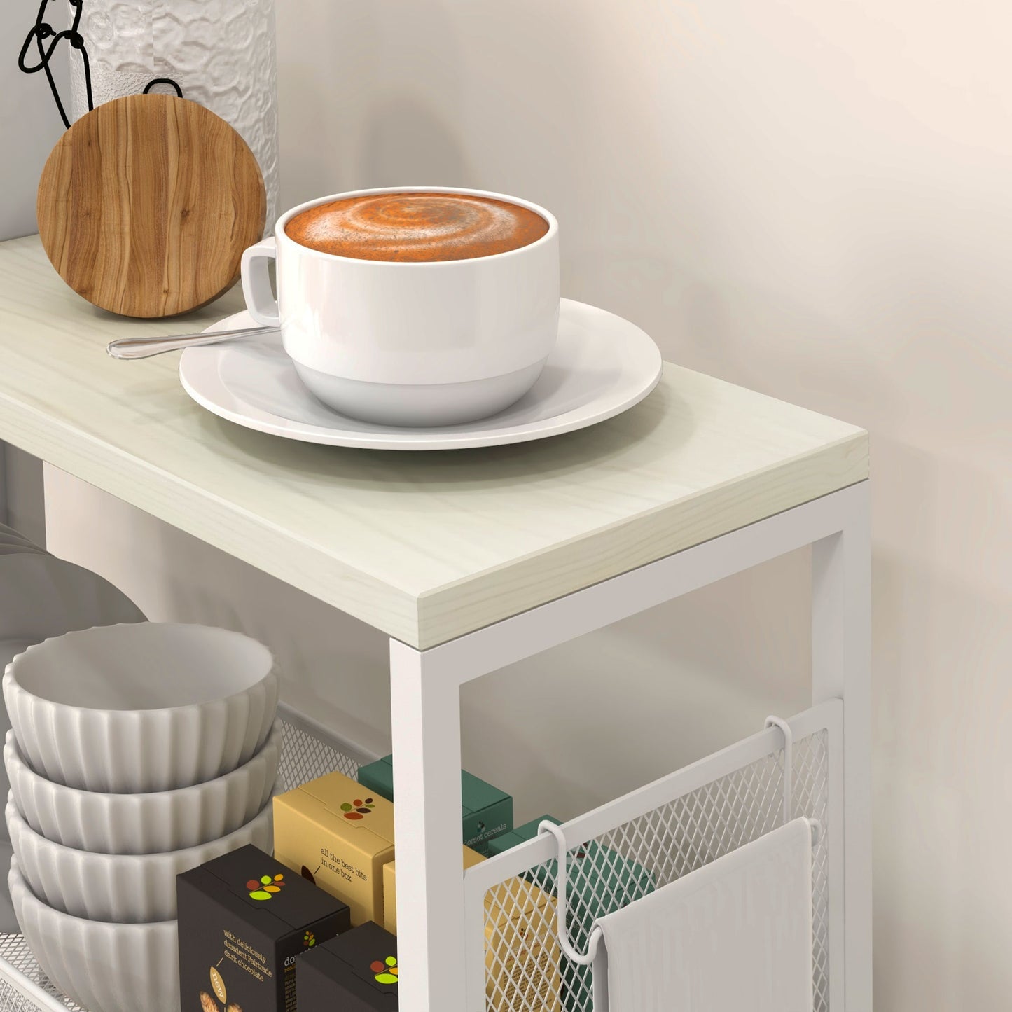 3-Tier Kitchen Cart, Multifunction Kitchen Trolley on Wheels, White