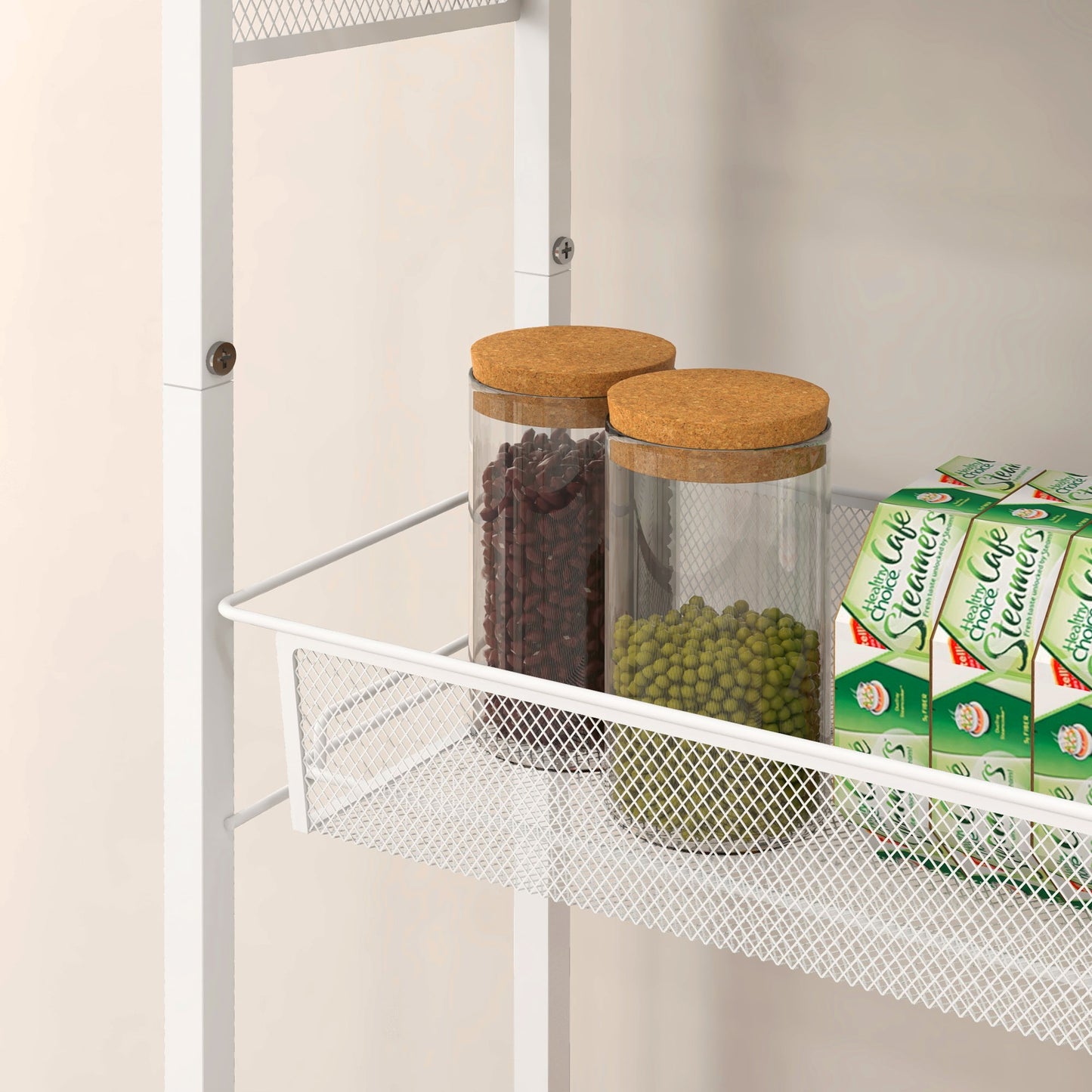 3-Tier Kitchen Cart, Multifunction Kitchen Trolley on Wheels, White