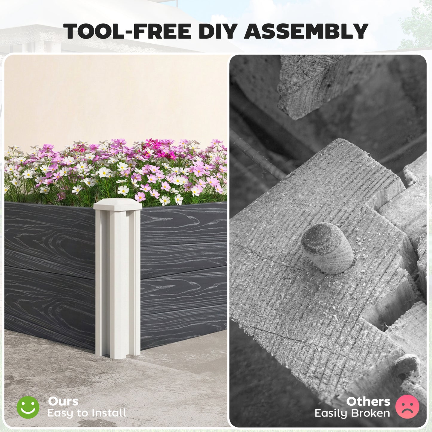 Vinyl Raised Garden Bed Kit, 3 x 3 x 1ft Modular Garden Box