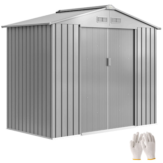 7 x 4ft Garden Shed Storage w/ Foundation Kit, Vents, Light Grey