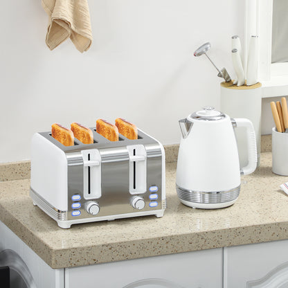 1.7L 3000W Quick Boil Kettle and 4 Slice Toaster Set Crumb Tray White