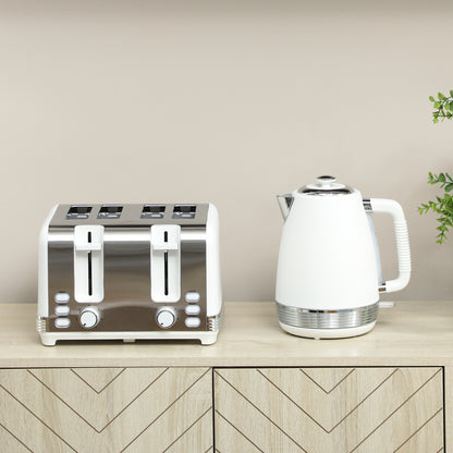 1.7L 3000W Quick Boil Kettle and 4 Slice Toaster Set Crumb Tray White