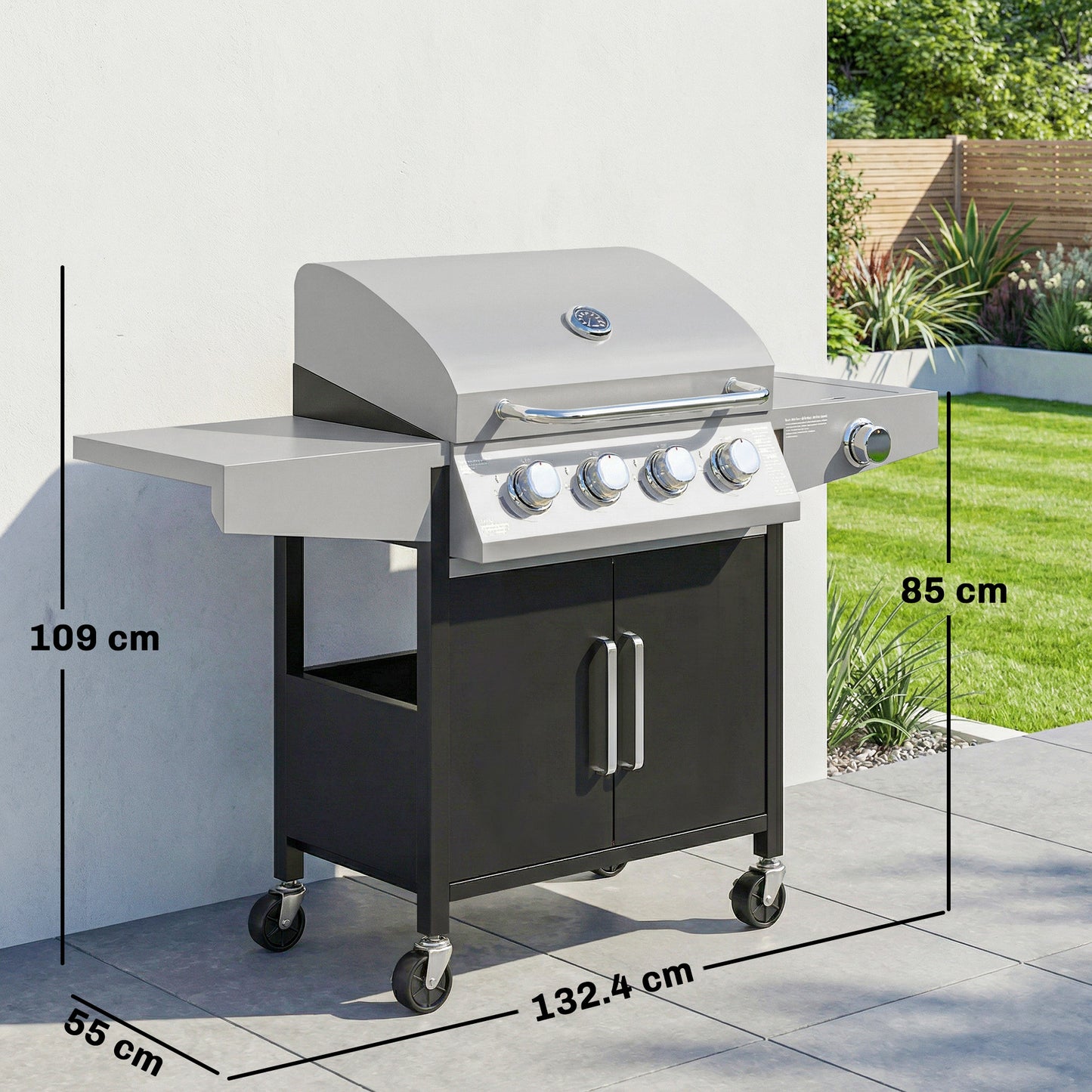 4+1 Burner Gas BBQ Grill with Side Burner, 50000 BTU Gas Grill
