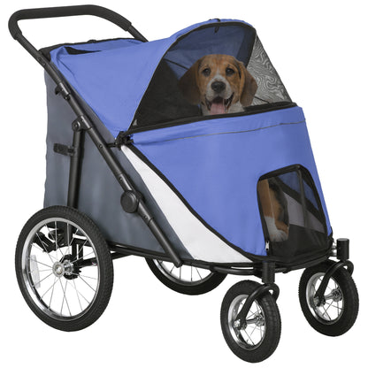 Foldable Pet Stroller with Cushion, for M, L Dogs - Blue