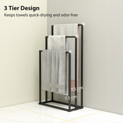 Freestanding Towel Rack, Steel Towel Rail Holder with 3 Bars, Space Saving for Home, Bathroom, 45 x 21.5 x 85 cm, Black