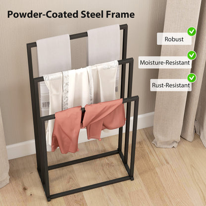 Freestanding Towel Rack, Steel Towel Rail Holder with 3 Bars, Space Saving for Home, Bathroom, 45 x 21.5 x 85 cm, Black