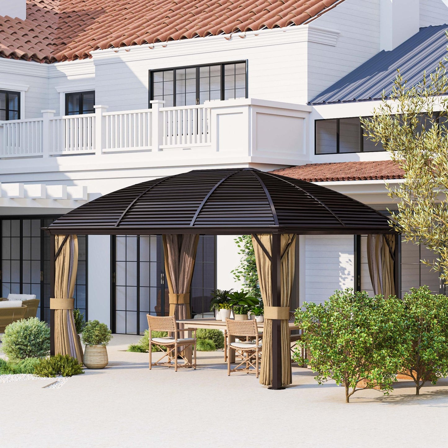 3 x 4m Hardtop Gazebo Aluminium Garden Pavilion Brown