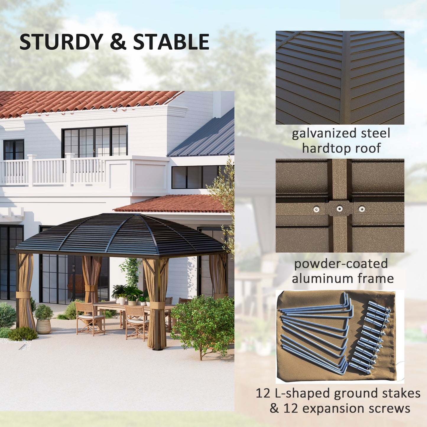3 x 4m Hardtop Gazebo Aluminium Garden Pavilion Brown