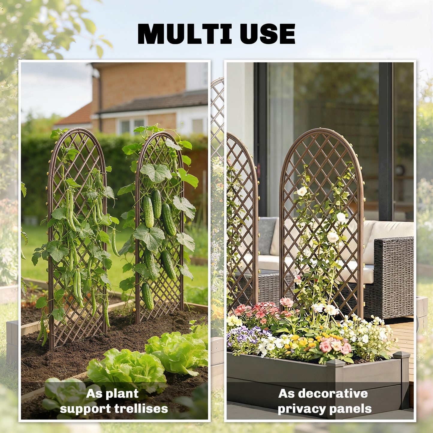 Garden Arch, Wicker Trellis Support Frame with Dome Top, Natural