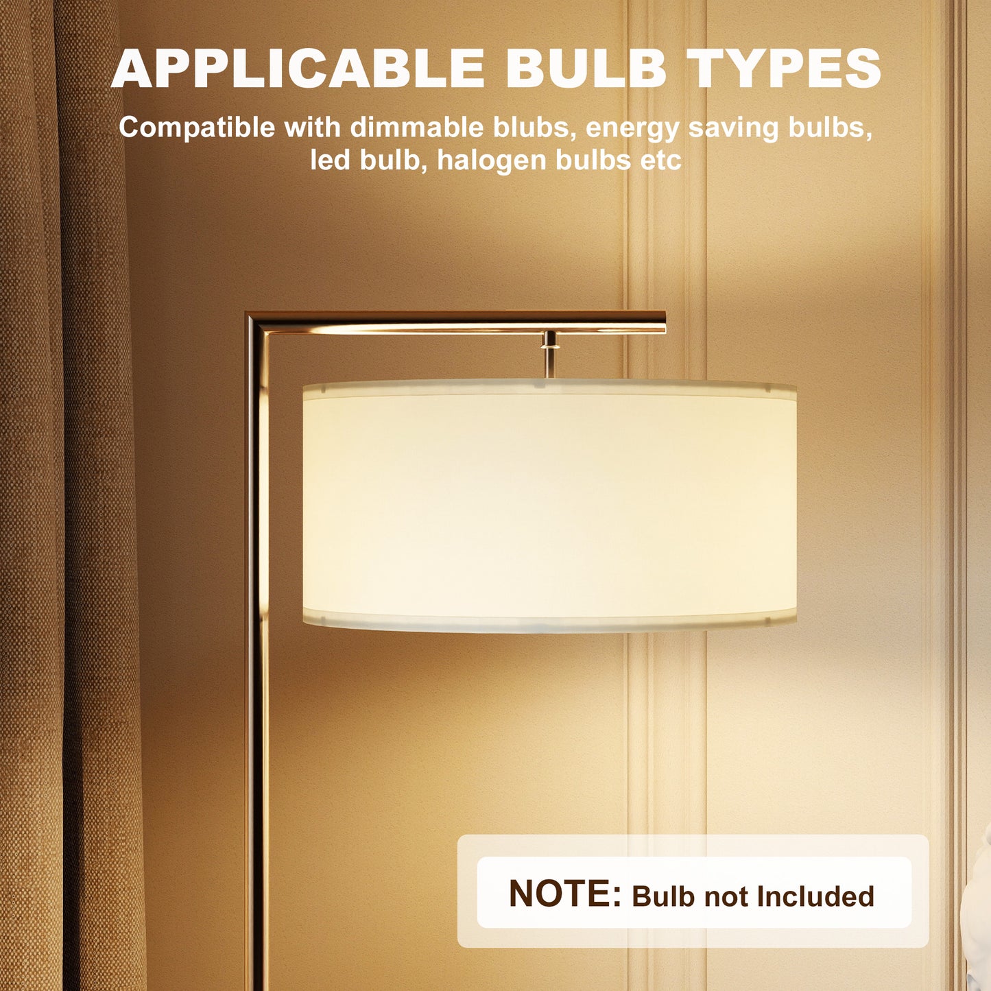 Floor Lamp, Modern Standing Lamp with Linen Lampshade, Silver Tone