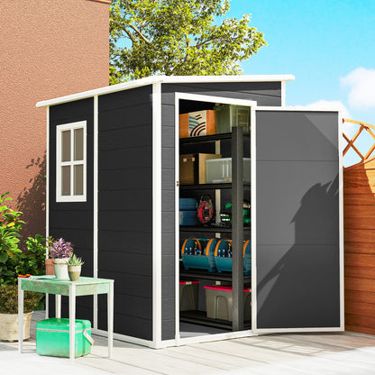 Lean to Garden Shed, Plastic Tool Storage House w/ Lockable Door