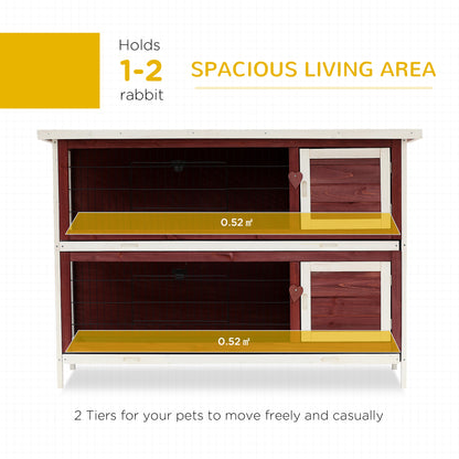2 Tier Wooden Rabbit Hutch Guinea Pigs Hutch Small Pet Animal Ferret Bunny House Cage for Indoor and Outdoor 136.4x50x93cm