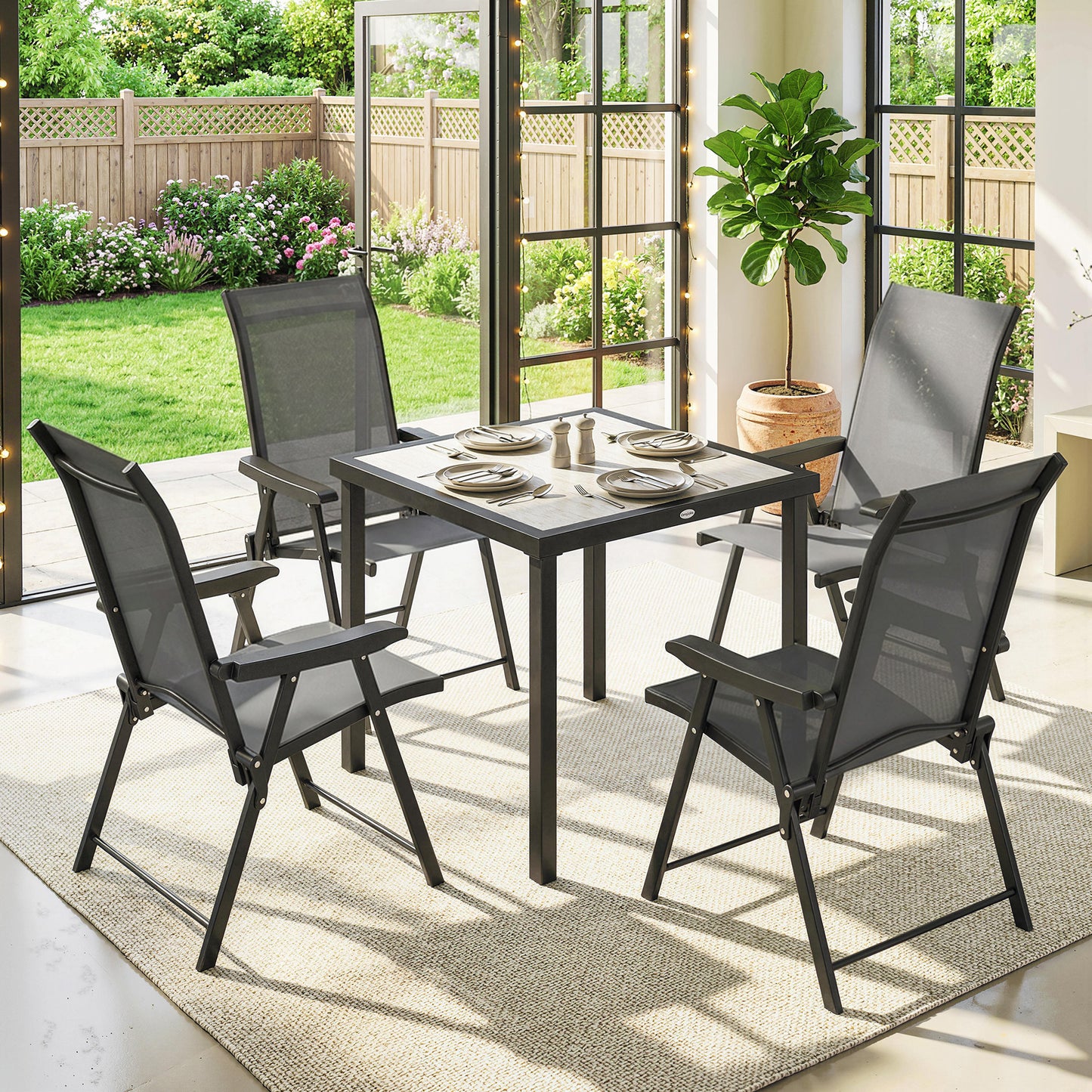 5 Pieces Outdoor Dining Set, Garden Dining Set for 4, Grey