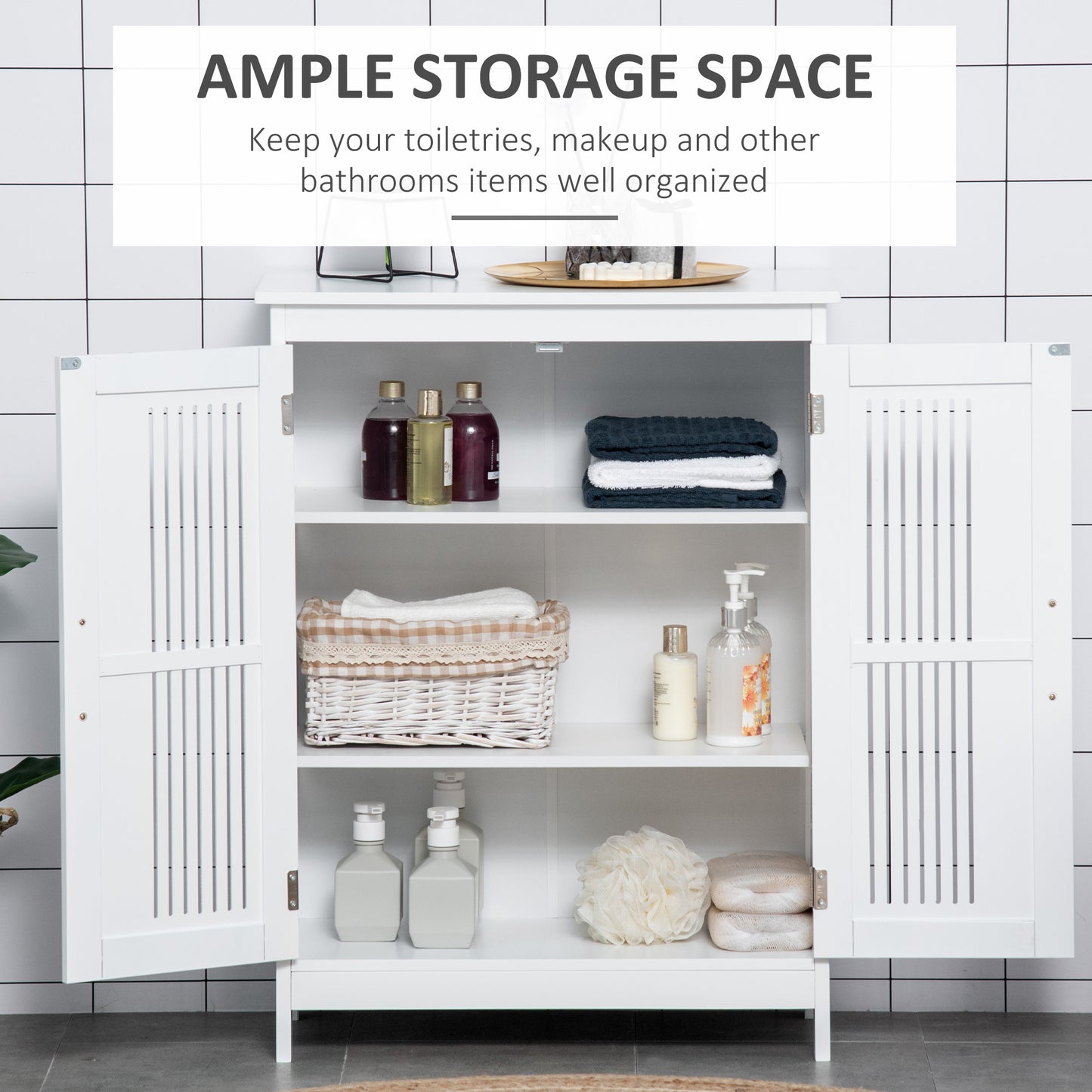 Modern Bathroom Cabinet, Freestanding Floor Cabinet with Storage, White
