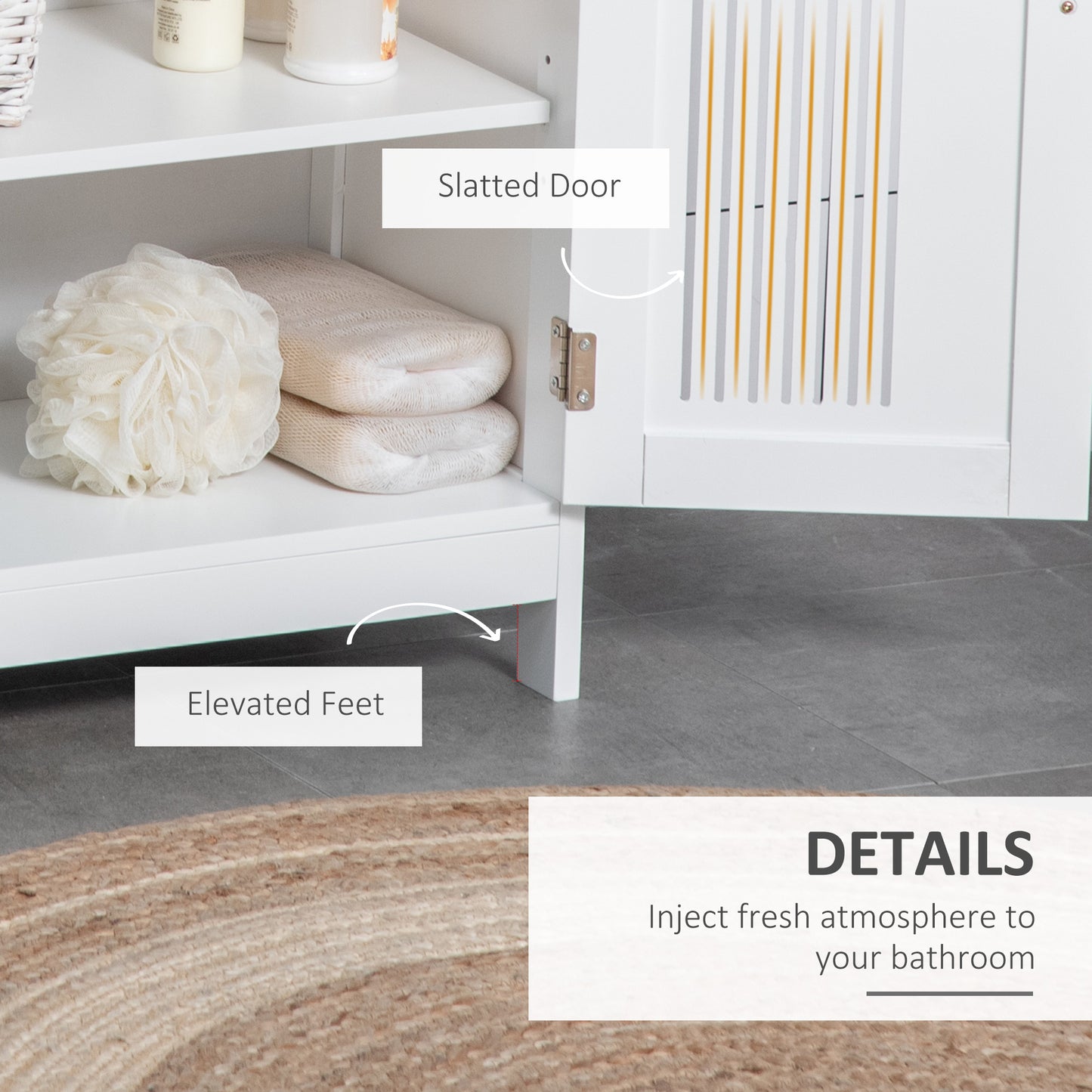 Modern Bathroom Cabinet, Freestanding Floor Cabinet with Storage, White