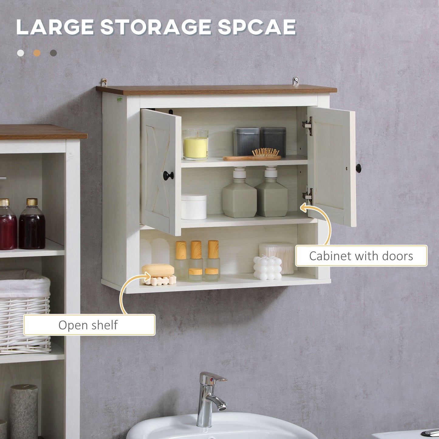 Farmhouse Bathroom Wall Cabinet with Shelves, Ash Wood-Effect
