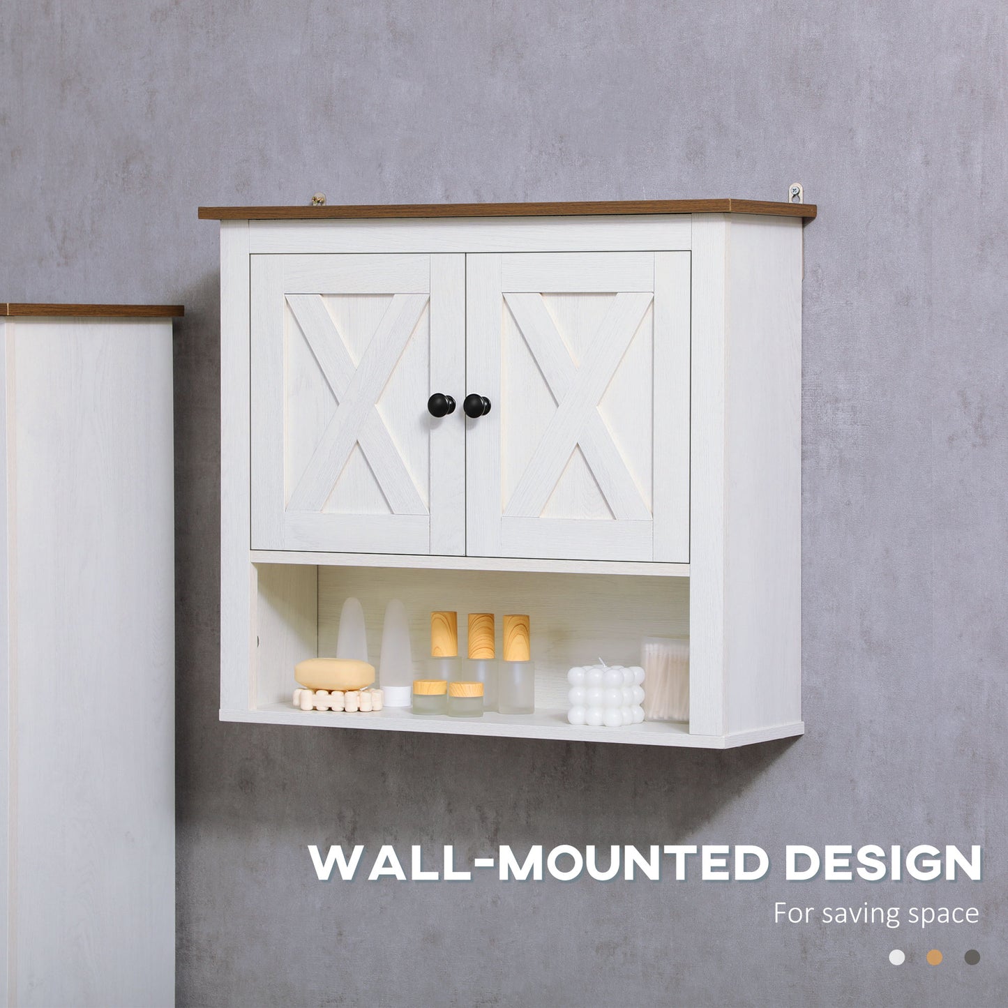 Farmhouse Bathroom Wall Cabinet with Shelves, Ash Wood-Effect