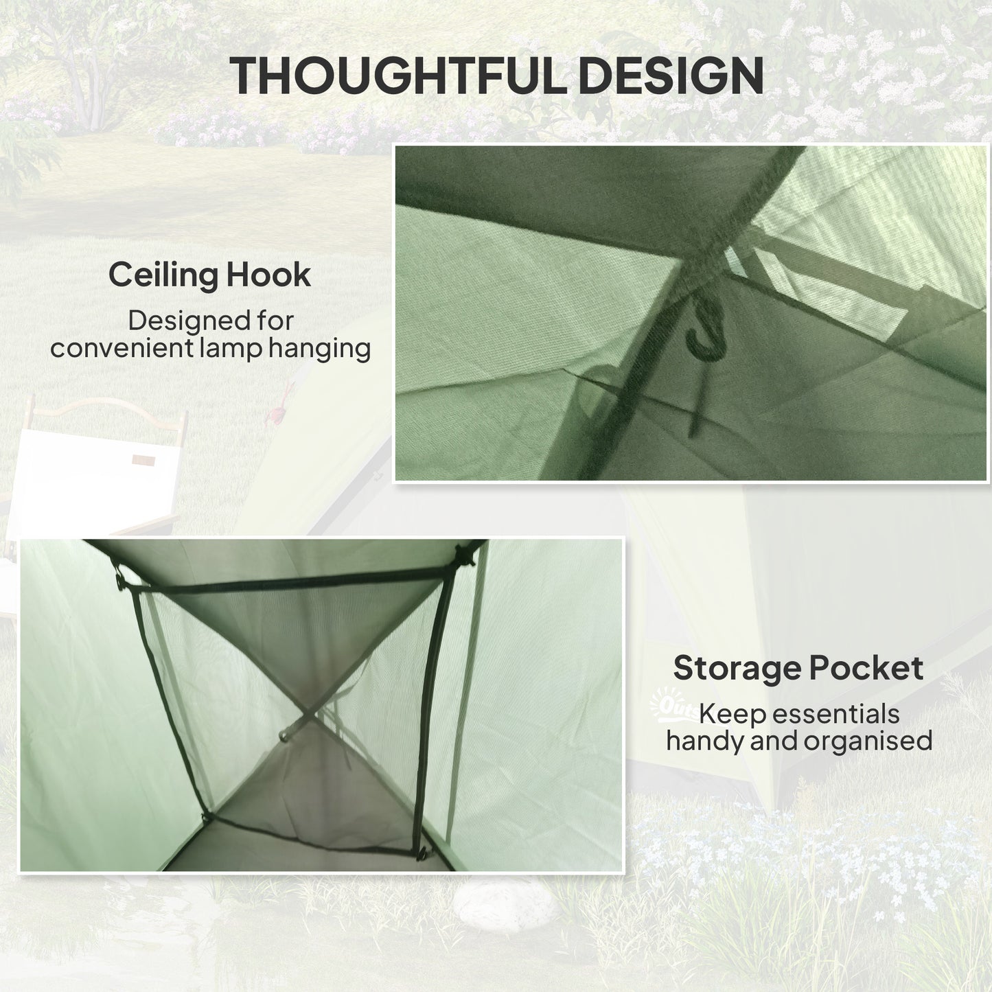 3-4 Person Camping Tent, Waterproof Tent, Olive Green and Grey