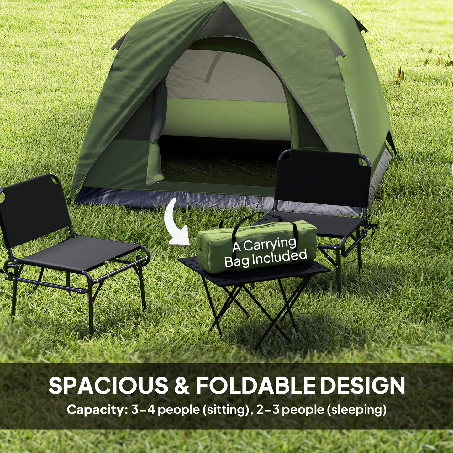3-4 Person Camping Tent, Waterproof Tent, Olive Green and Grey