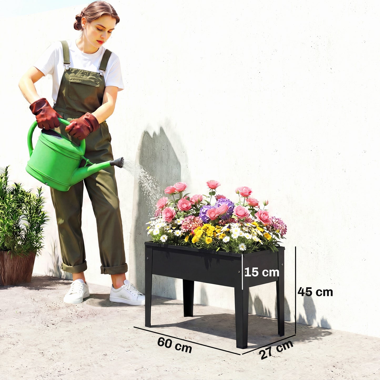 Raised Planter, Metal Raised Garden Bed on Legs with Drainage Hole