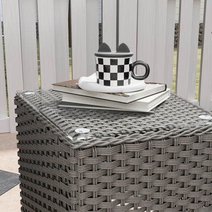 3 PCS Aluminium Rattan Bistro Set with Soft Cushions & Glass Top