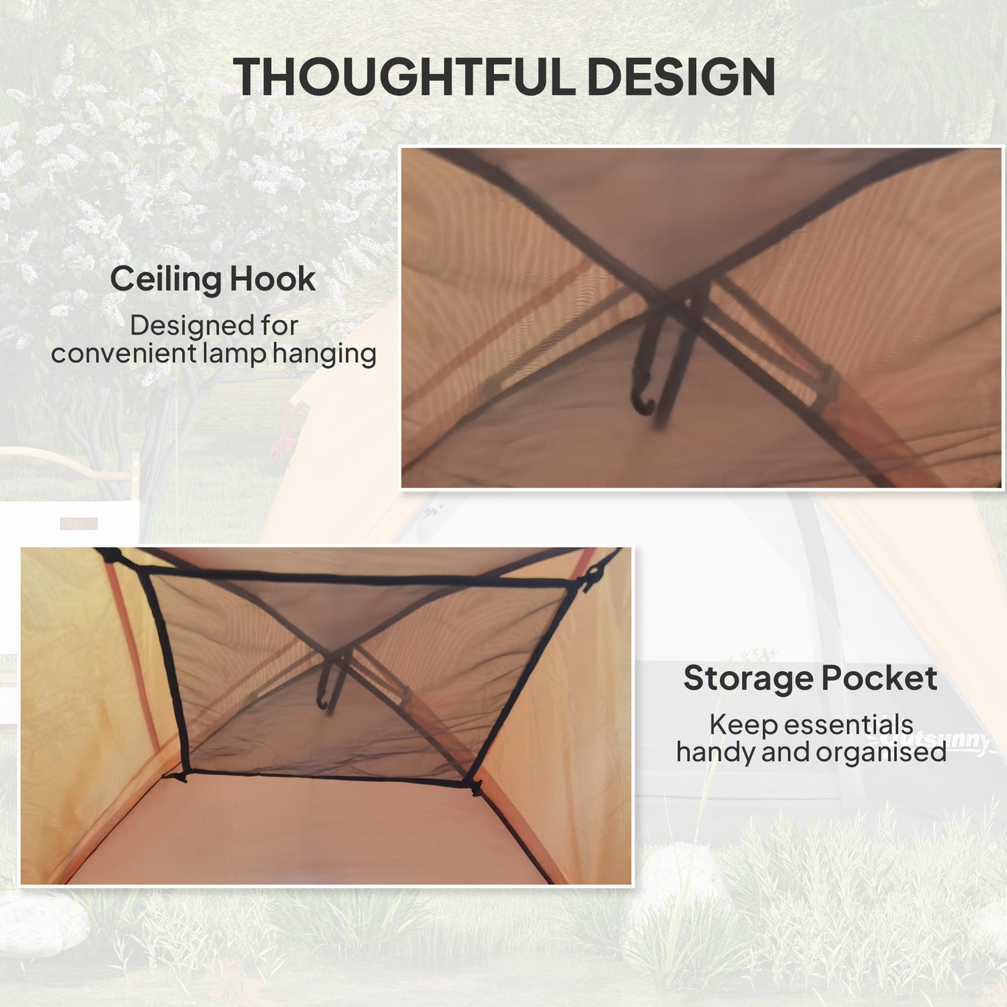 3-4 Person Camping Tent, Waterproof Tent, Orange and Grey