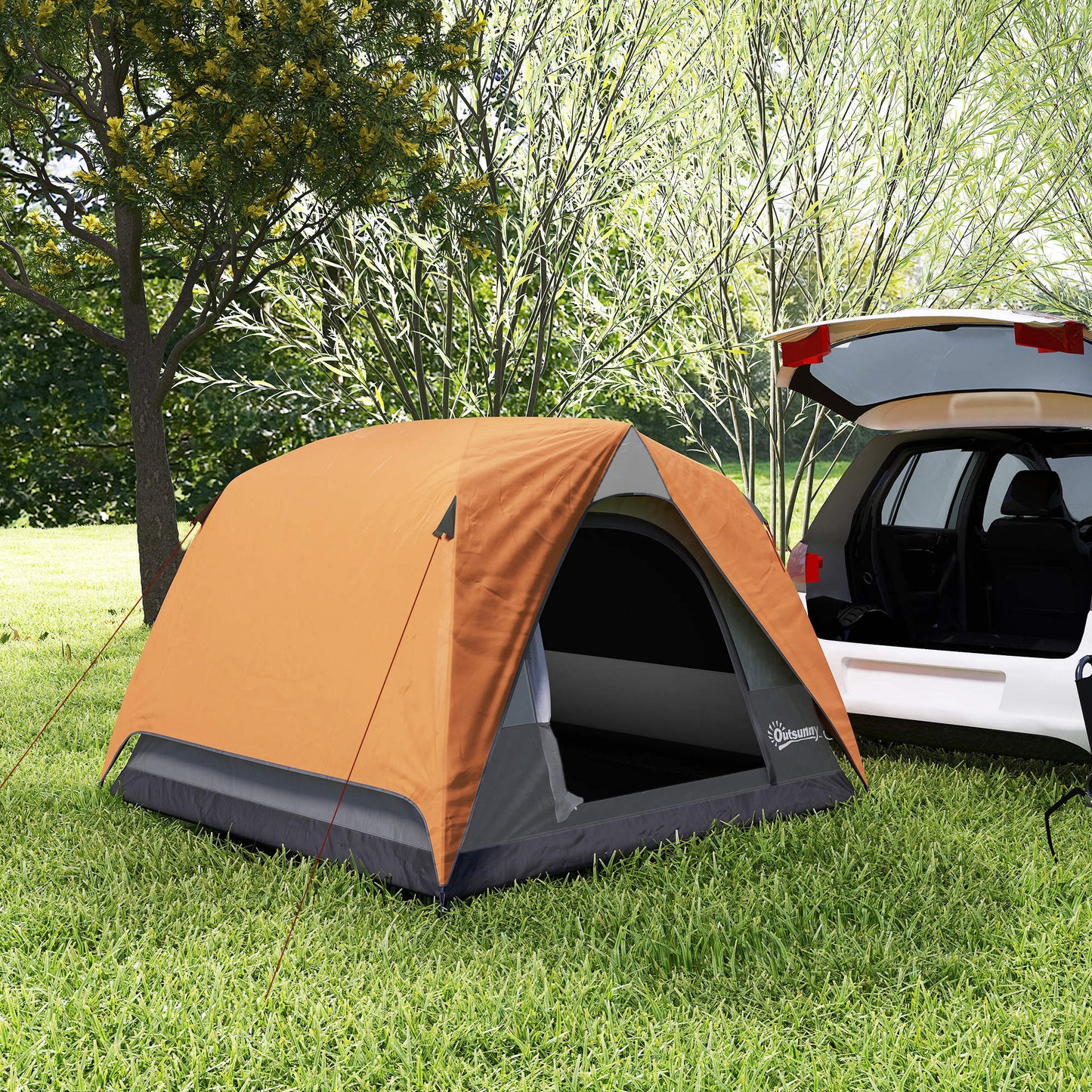 3-4 Person Camping Tent, Waterproof Tent, Orange and Grey
